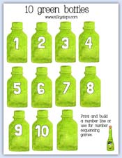 10 bottles sitting on a wall nursery rhyme activity with preschool  printables