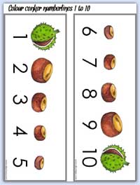 Colour conker numberline 1 to 10